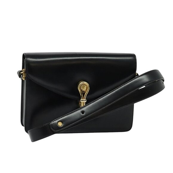 GUCCI Shoulder Bag Leather Black Gold 001 109 0436 Auth ep8756 - Picture 1 of 16
